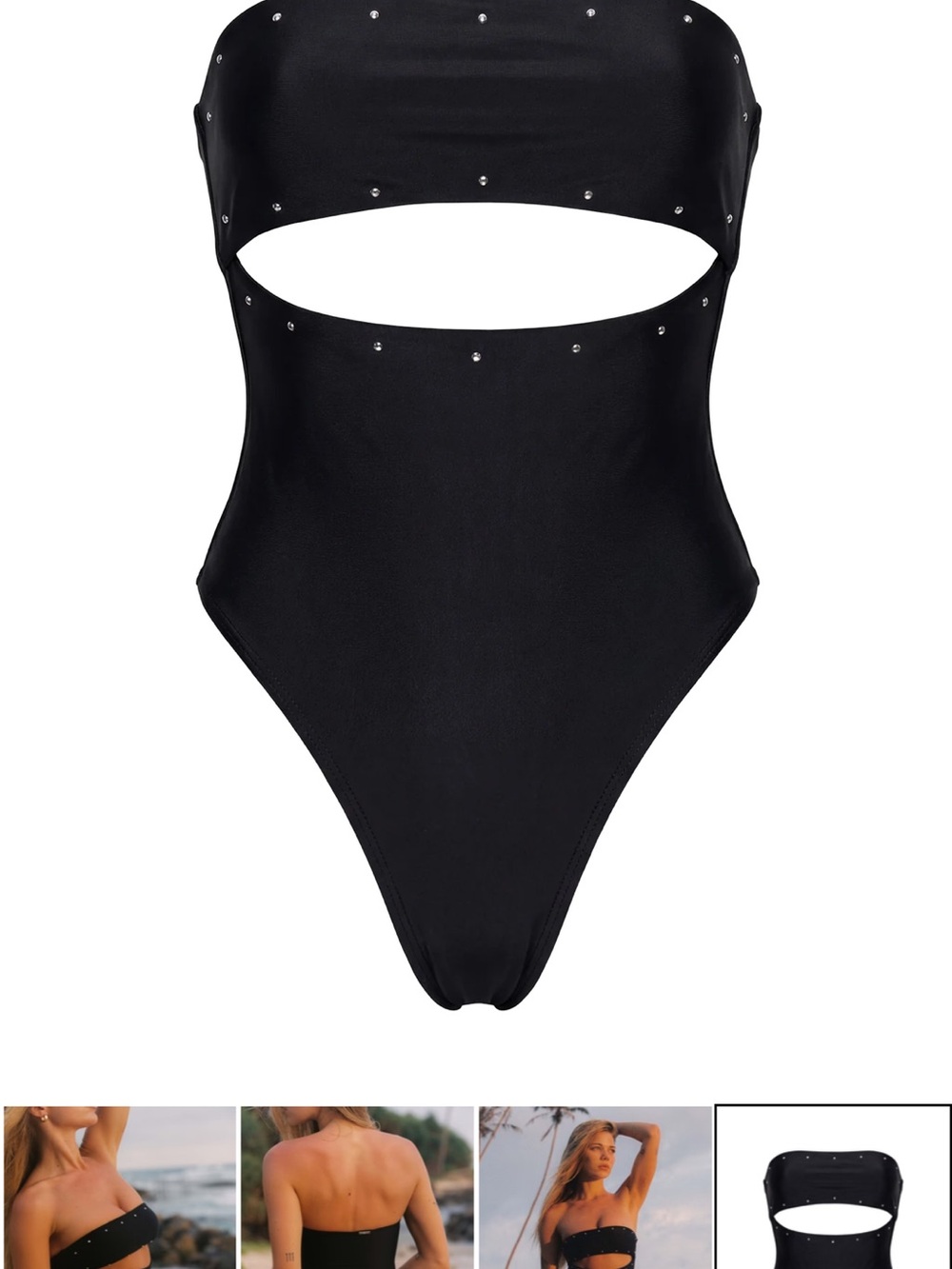 Princess Polly Black Studded Bandeau Cutout One-Piece Swimsuit